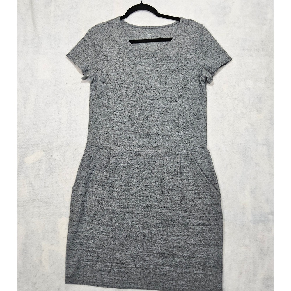 Garnet Hill Dress Sheath 6 S Short‎ Sleeve Pockets Organic Cotton Jersey Gray
